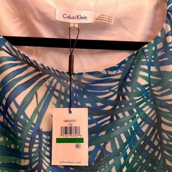 Calvin Klein Womens Plus Palm Print Striped Poncho Top - Picture 4 of 7